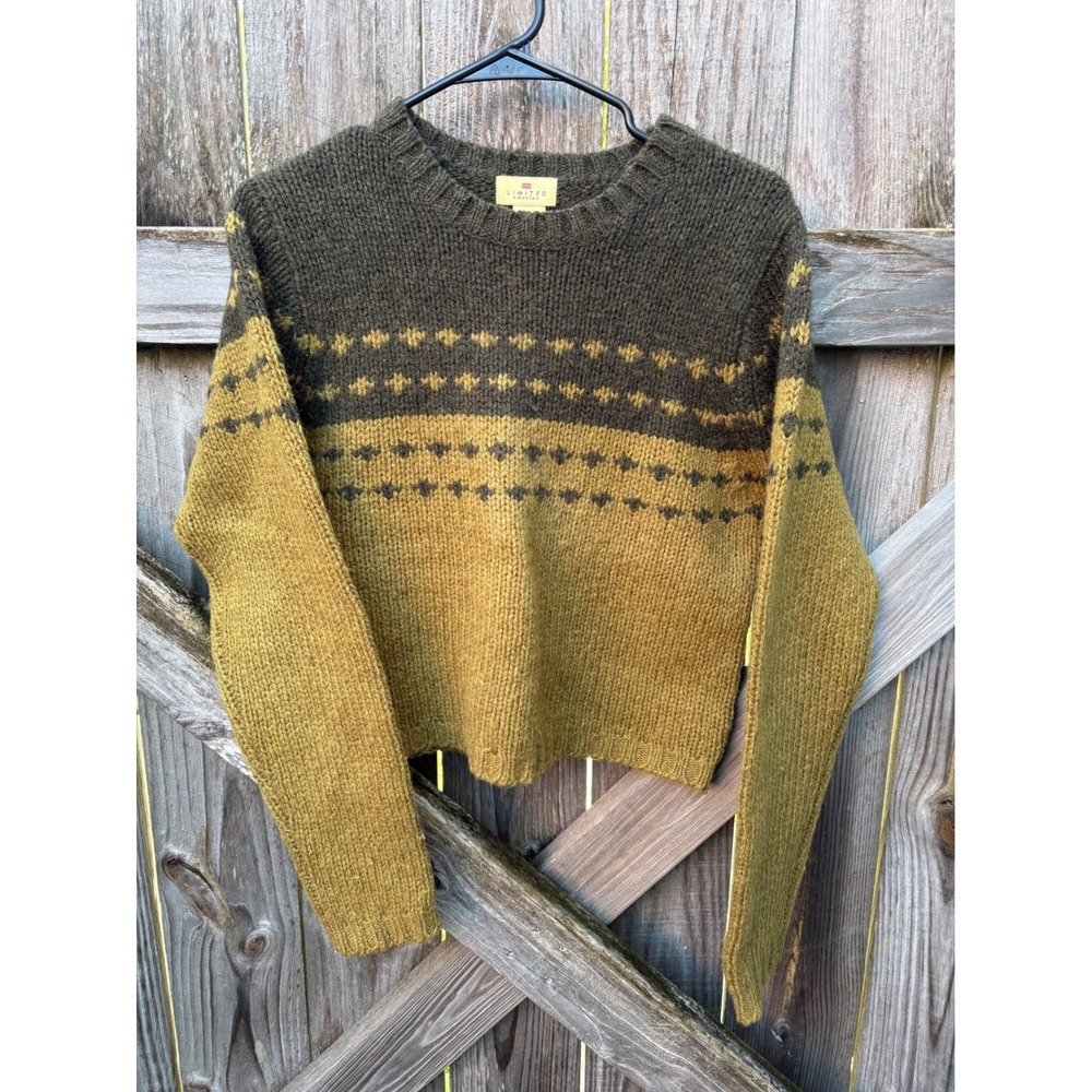 VTG Limited America Fair Isle/Nordic 100% Wool  Knit Sweater Olive Yellow Med.